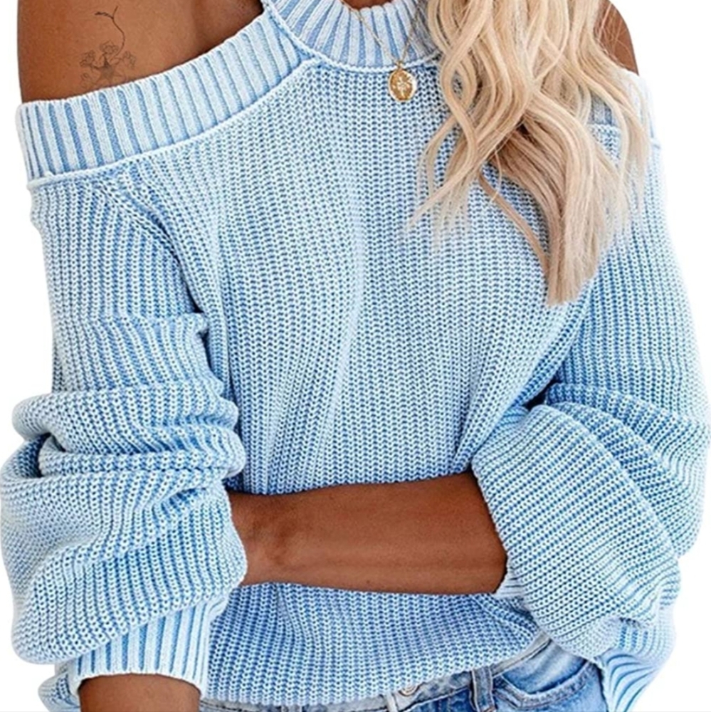 Byinns Women's Off-Shoulder Halterneck Pullover Sweaters Sexy Loose Solid Color